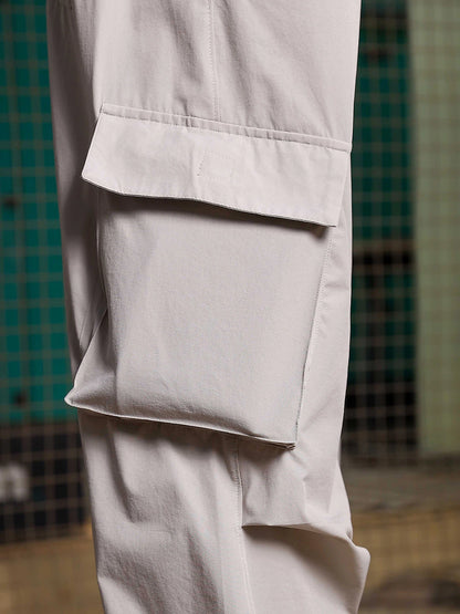 House Of Koala Grey Baggy Fit Streetwear Style Parachute Cargo Trousers