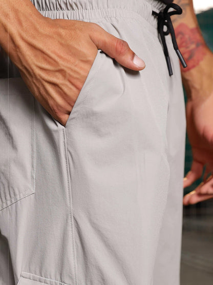 House Of Koala Grey Baggy Fit Streetwear Style Parachute Cargo Trousers