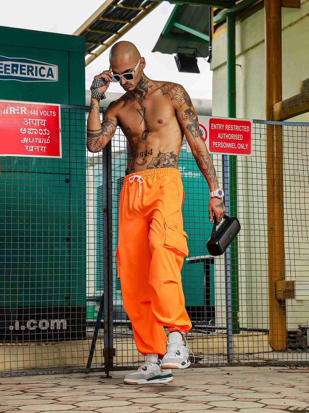 House Of Koala Baggy Fit Orange Parachute Cargo Trousers