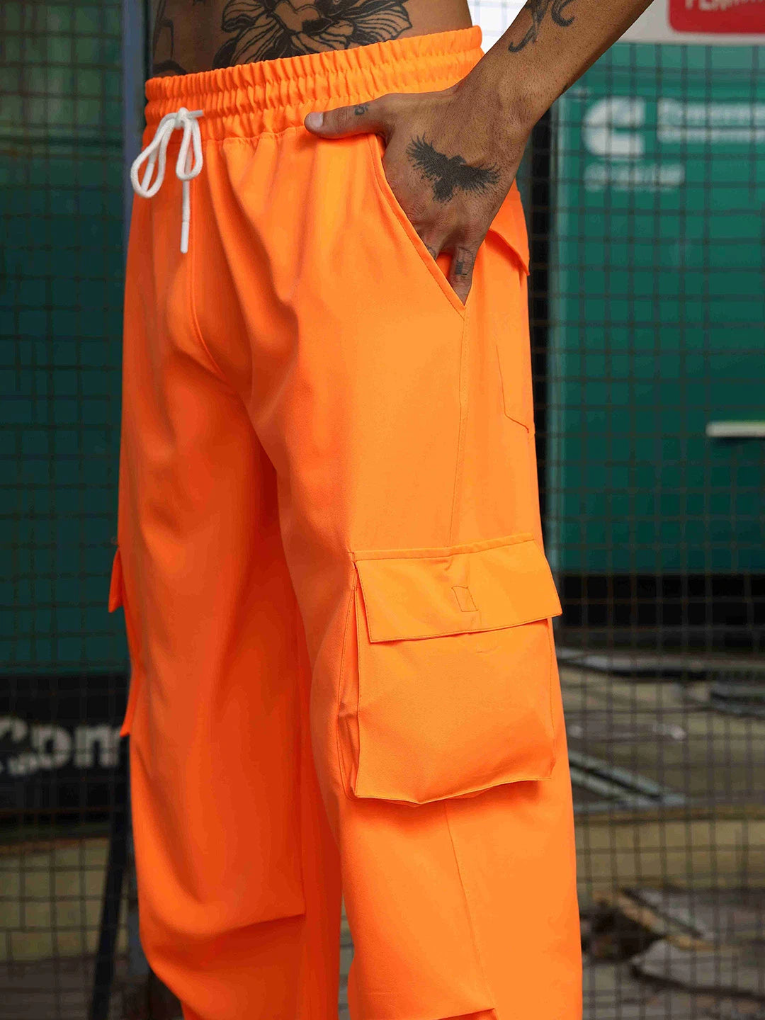 House Of Koala Baggy Fit Orange Parachute Cargo Trousers
