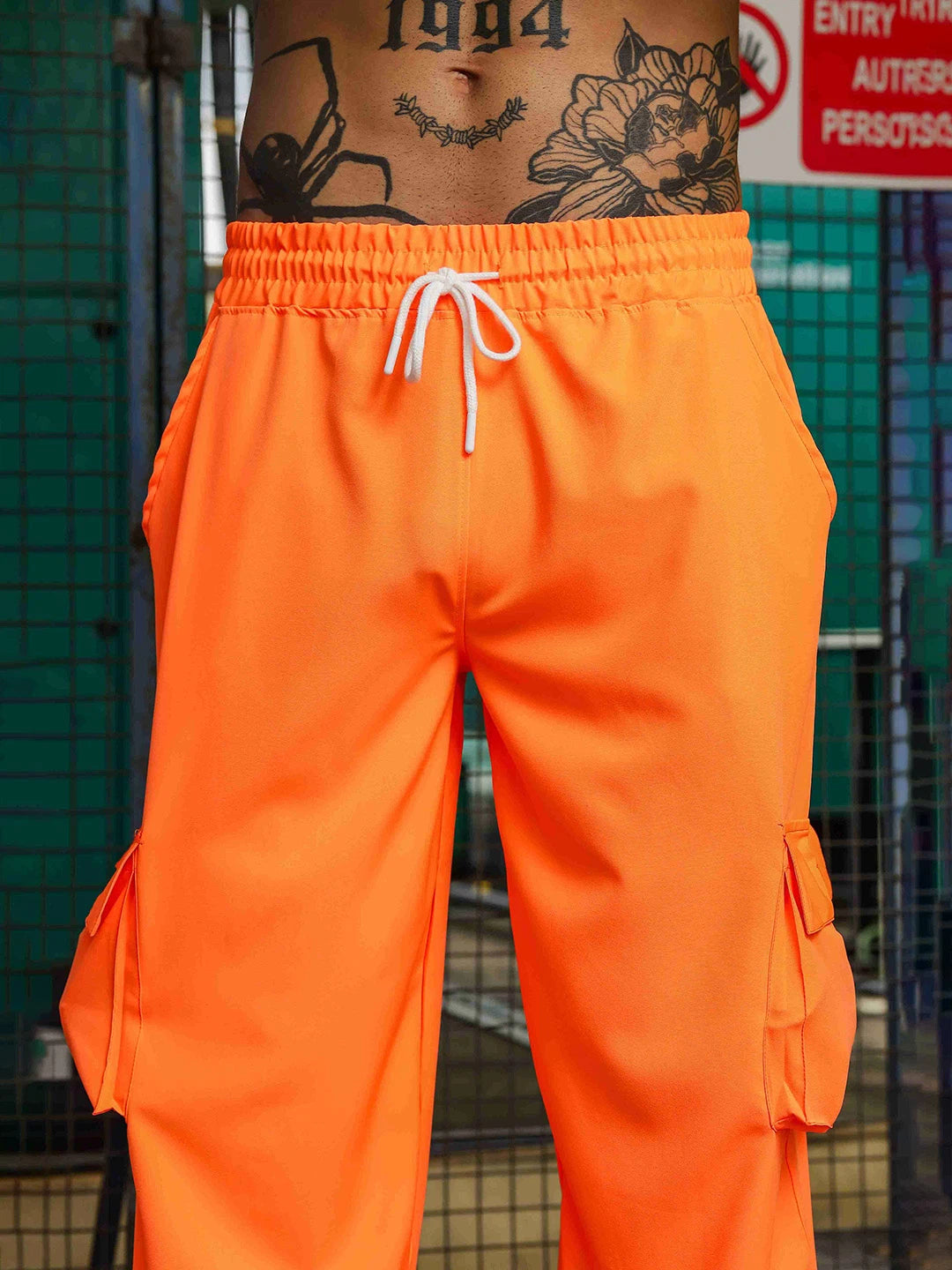 House Of Koala Baggy Fit Orange Parachute Cargo Trousers