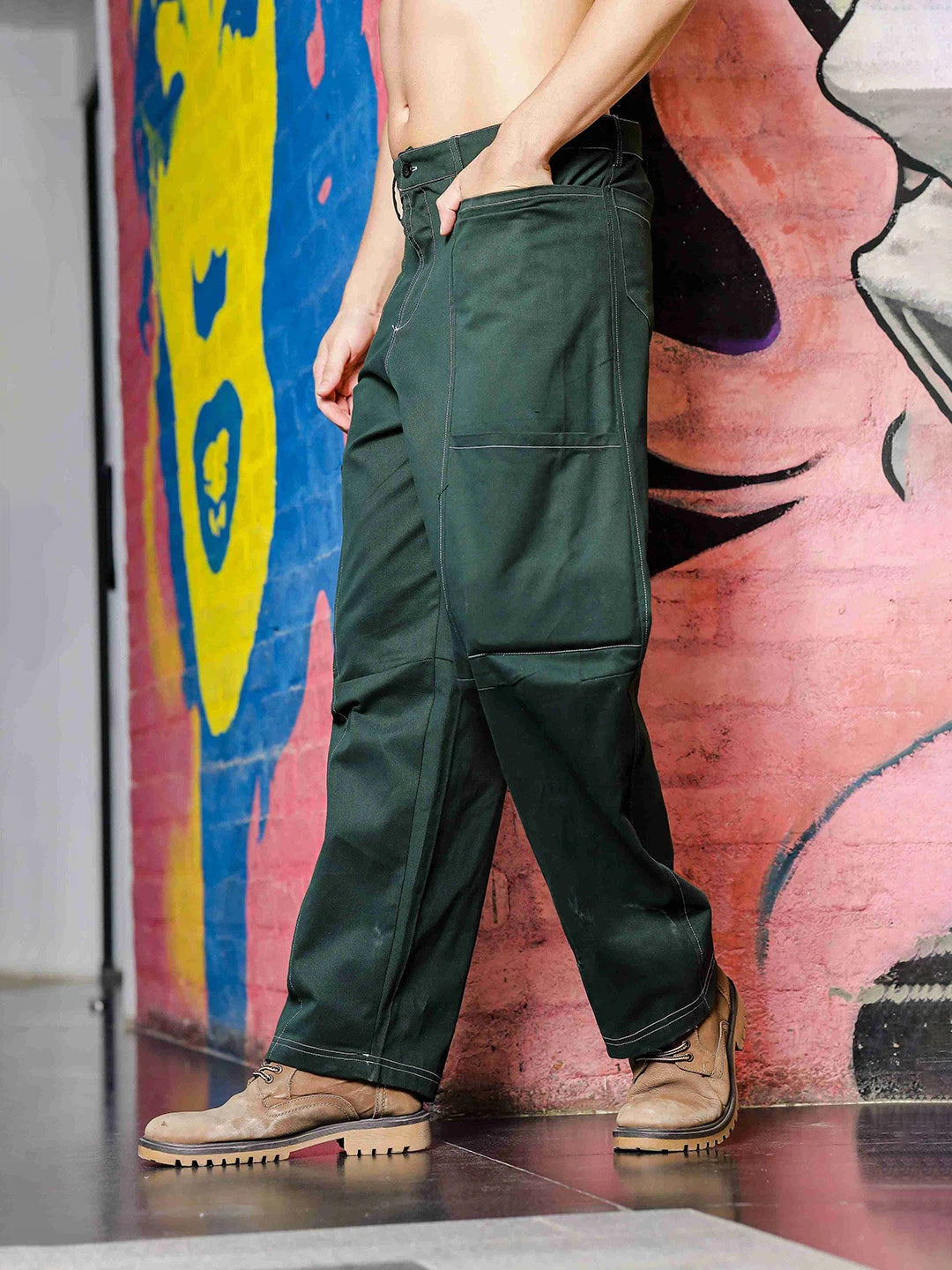 House Of Koala Oversized fit Green Baggy Cargo Trousers