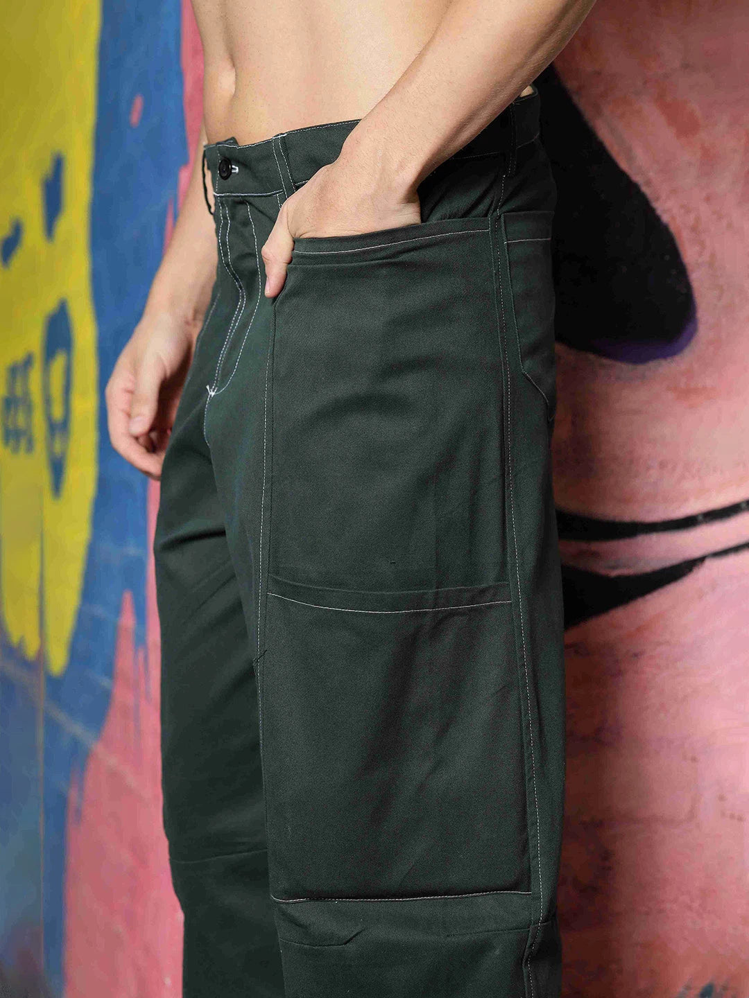 House Of Koala Oversized fit Green Baggy Cargo Trousers