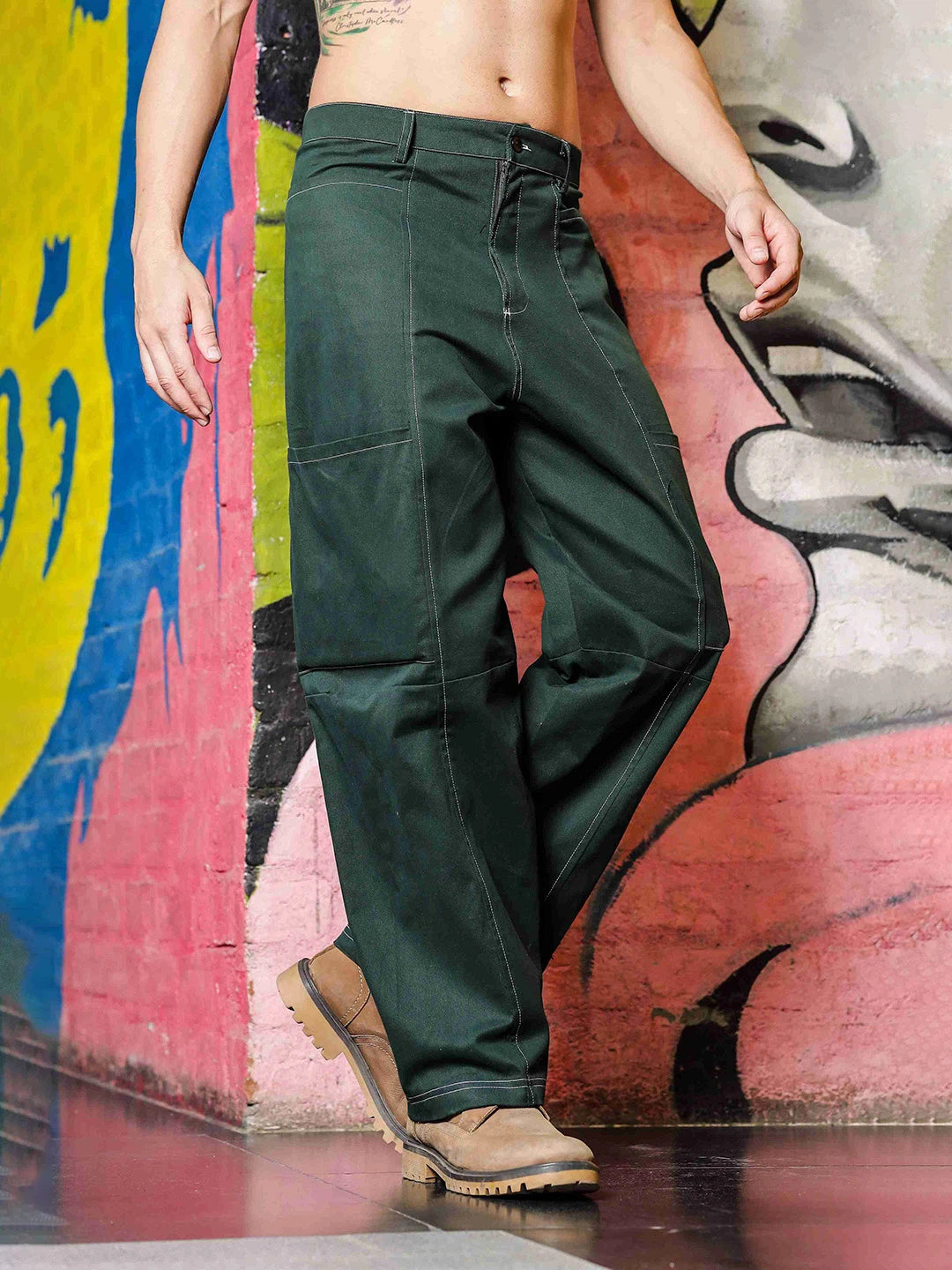 House Of Koala Oversized fit Green Baggy Cargo Trousers