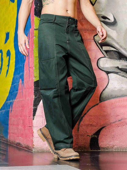 House Of Koala Oversized fit Green Baggy Cargo Trousers