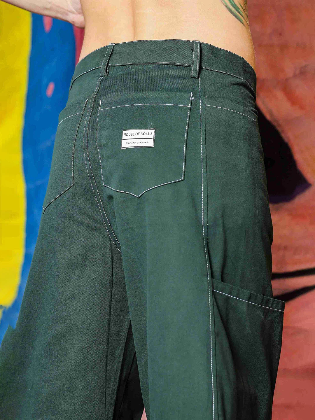 House Of Koala Oversized fit Green Baggy Cargo Trousers