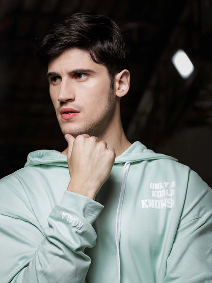 House Of Koala Relaxed Fit Mint Green Printed Hoodie