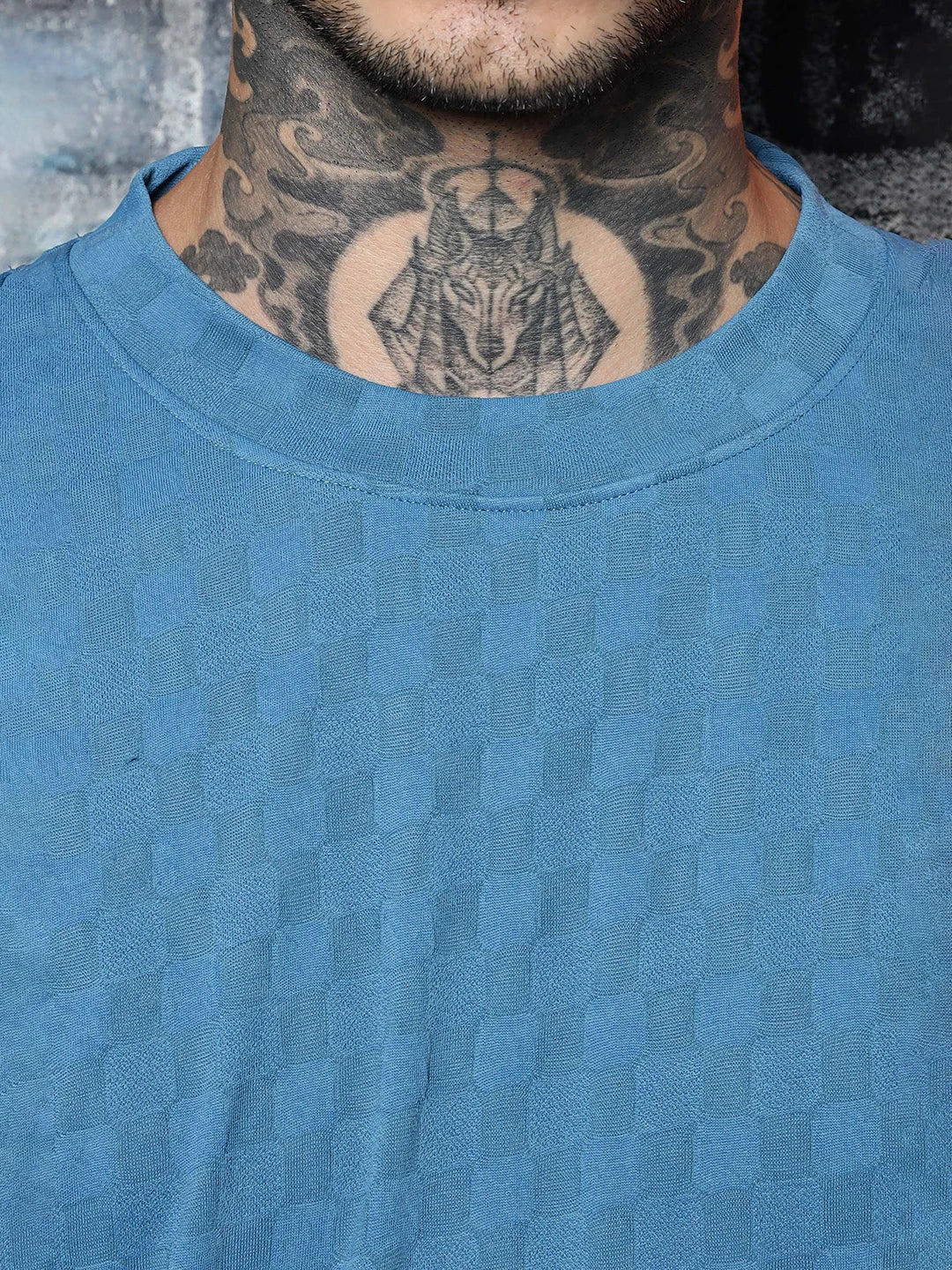 House Of Koala Blue Textured Round Neck Oversized T-Shirt