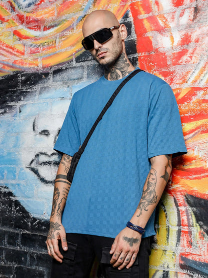 House Of Koala Blue Textured Round Neck Oversized T-Shirt