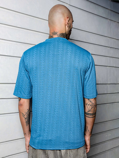 House Of Koala Blue Textured Round Neck Oversized T-Shirt