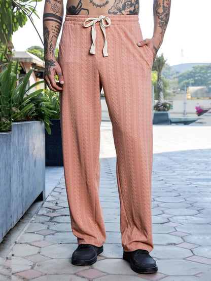 House Of Koala Brown Textured Relaxed-Fit Mid-Rise Track Pant