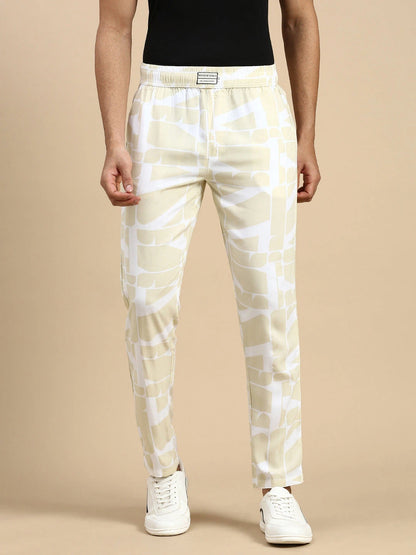 House Of Koala Relaxed Fit Beige Printed All Day Pants