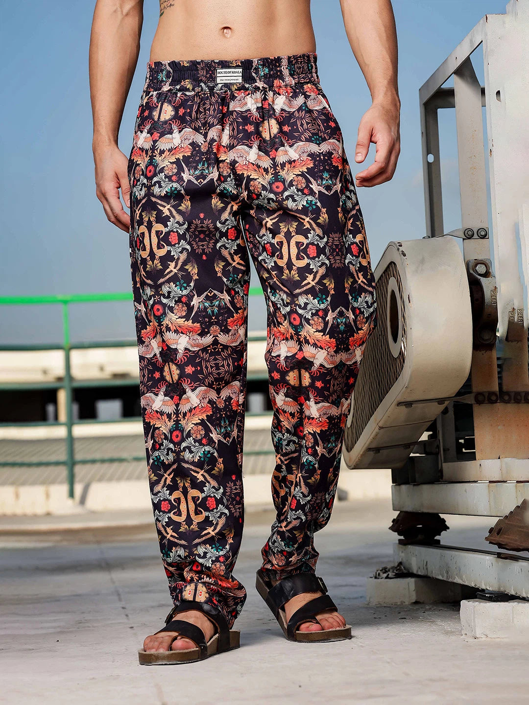 House Of Koala Black Abstract Printed Relaxed Fit All Day Pants