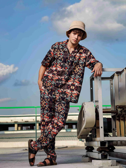 House Of Koala Black Abstract Printed Relaxed Fit All Day Pants
