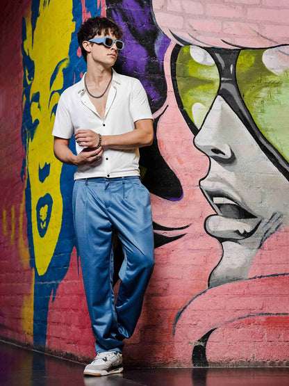 House Of Koala Blue Double Pleated Baggy fit Blue Korean Trousers