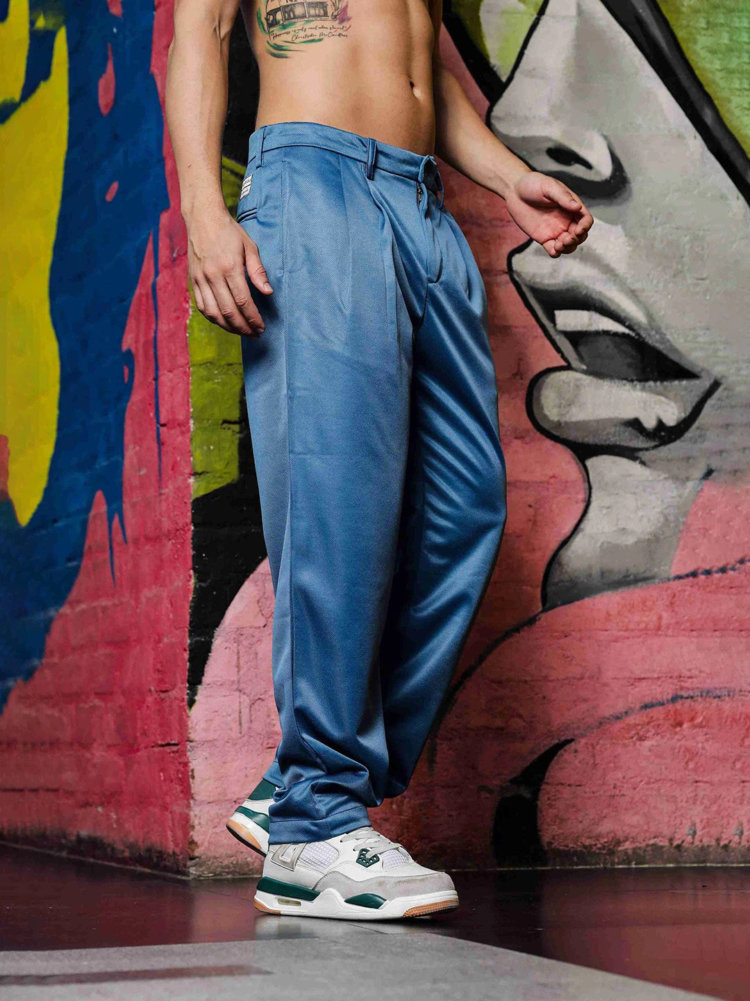 House Of Koala Blue Double Pleated Baggy fit Blue Korean Trousers