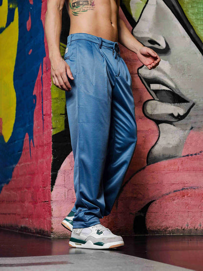 House Of Koala Blue Double Pleated Baggy fit Blue Korean Trousers