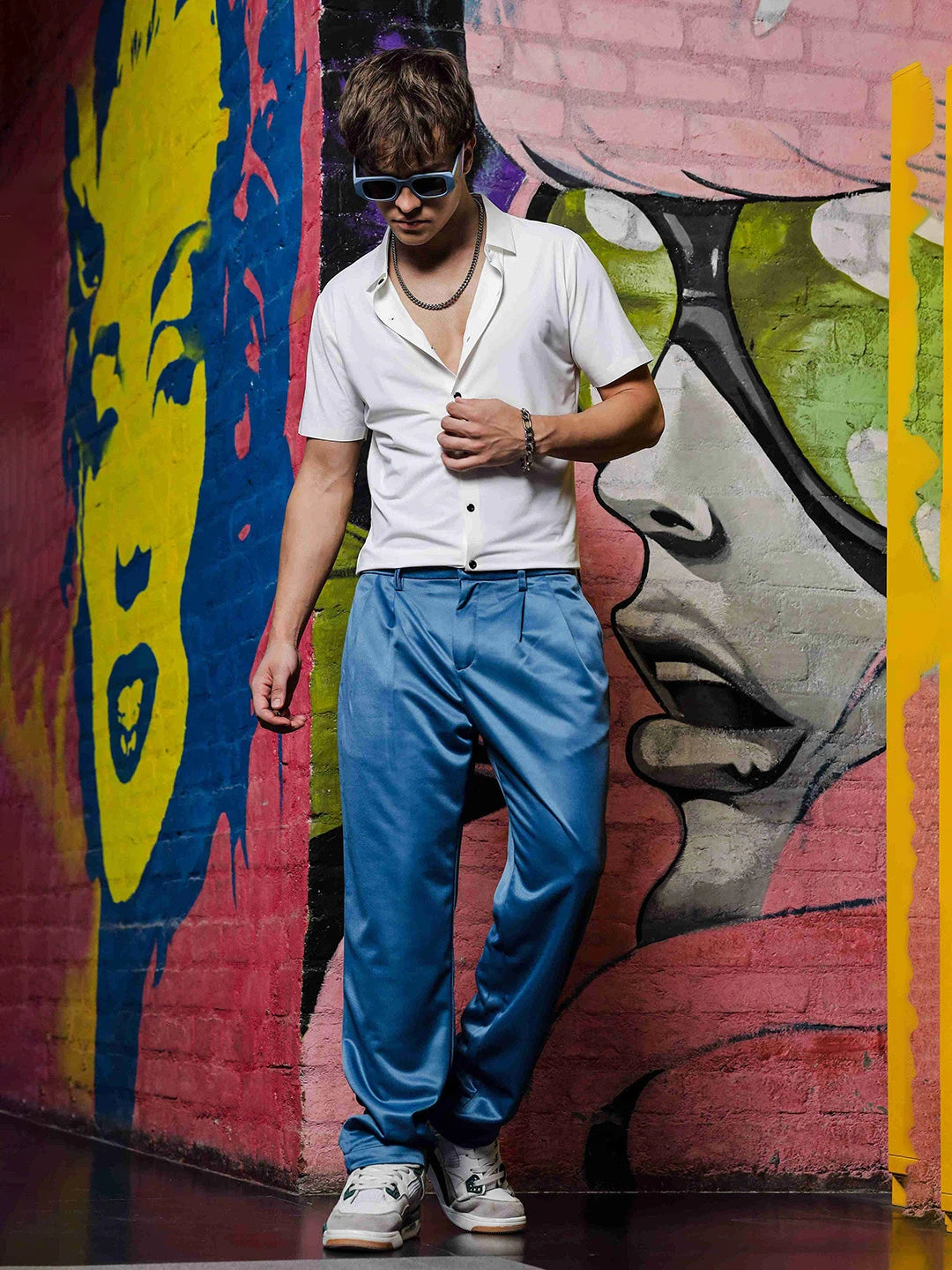 House Of Koala Blue Double Pleated Baggy fit Blue Korean Trousers