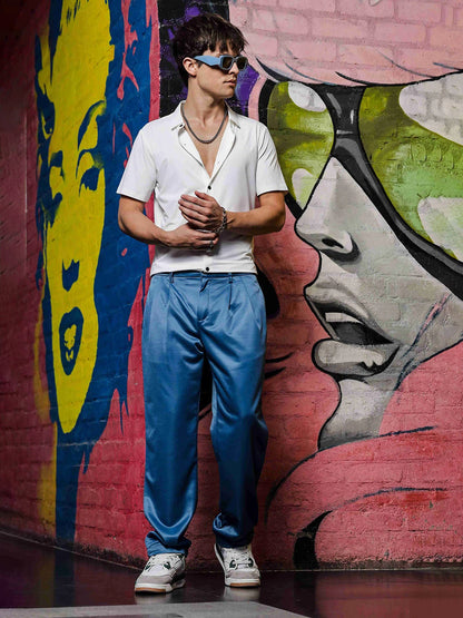House Of Koala Blue Double Pleated Baggy fit Blue Korean Trousers