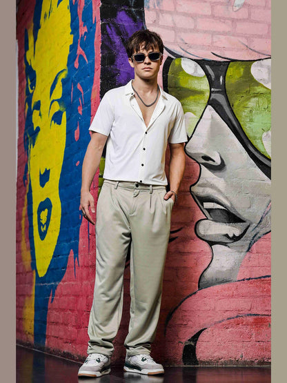 House Of Koala Beige Baggy fit Double Pleated Korean Trousers