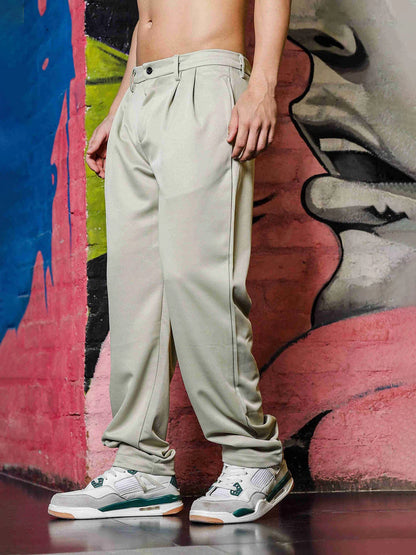 House Of Koala Beige Baggy fit Double Pleated Korean Trousers