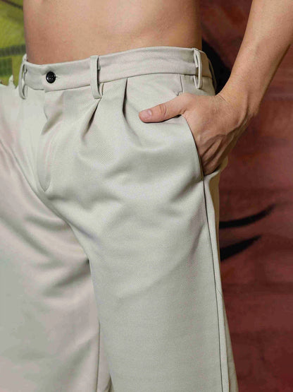 House Of Koala Beige Baggy fit Double Pleated Korean Trousers