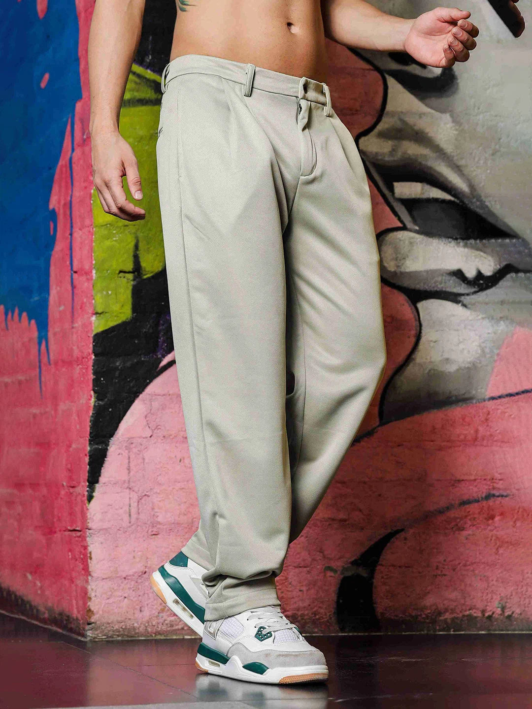 House Of Koala Beige Baggy fit Double Pleated Korean Trousers