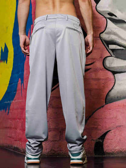 House Of Koala Grey Baggy fit Double Pleated Korean Trousers