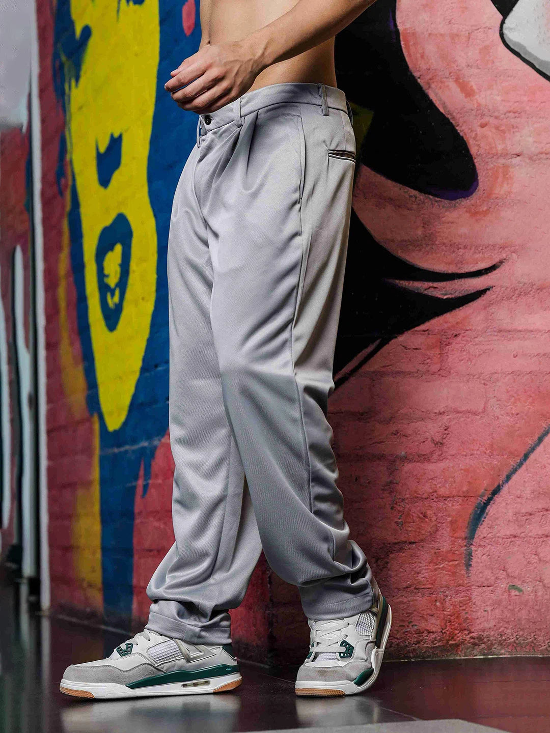 House Of Koala Grey Baggy fit Double Pleated Korean Trousers