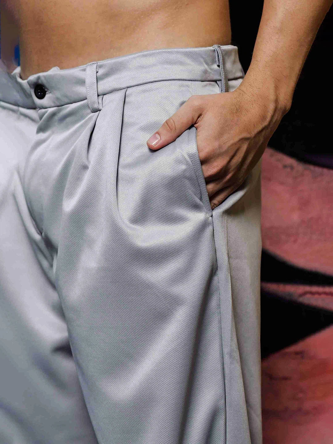 House Of Koala Grey Baggy fit Double Pleated Korean Trousers