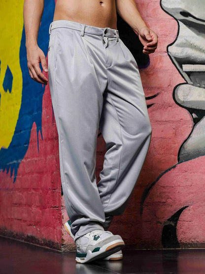 House Of Koala Grey Baggy fit Double Pleated Korean Trousers