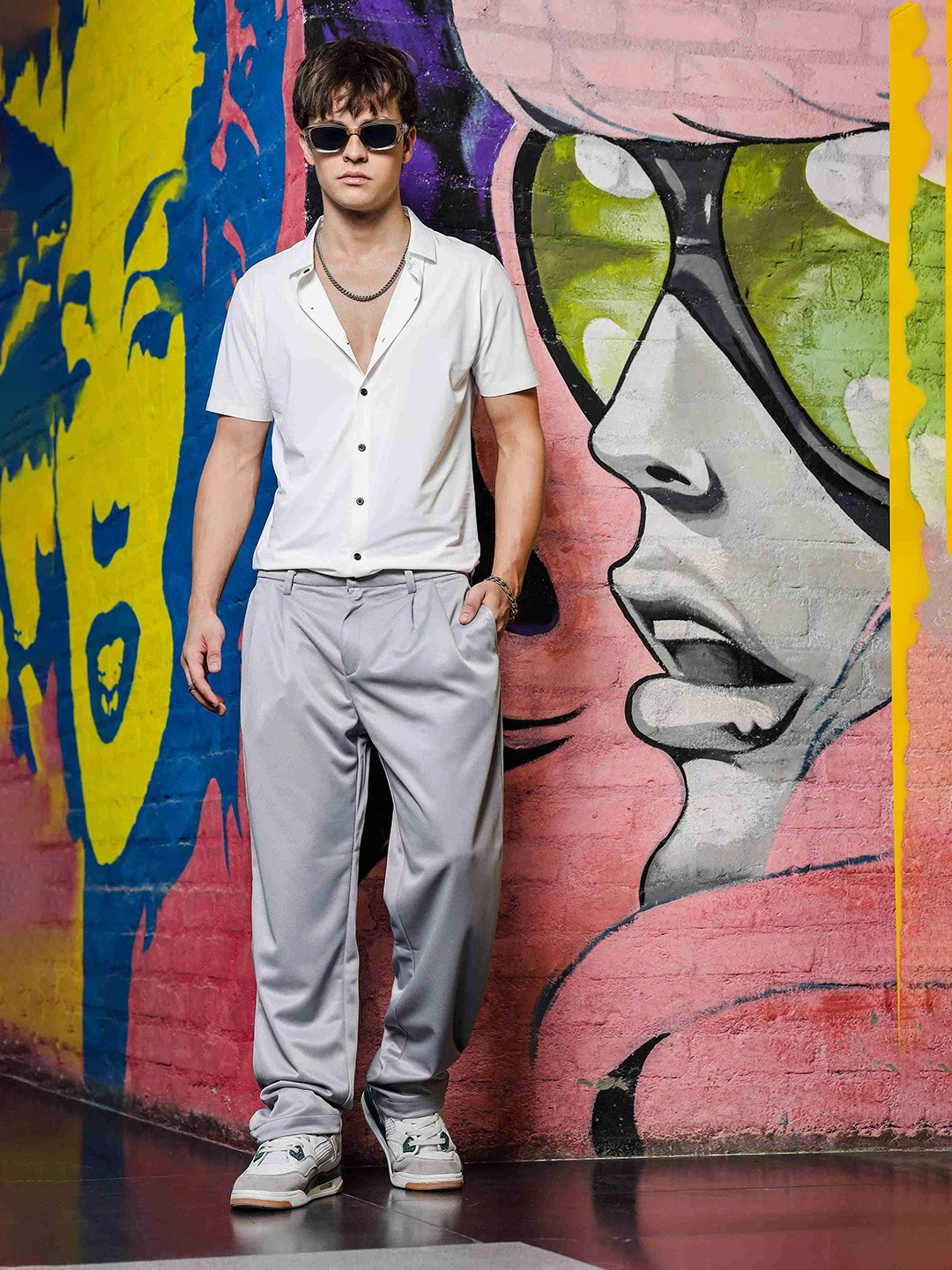House Of Koala Grey Baggy fit Double Pleated Korean Trousers