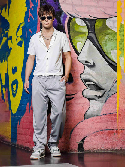House Of Koala Grey Baggy fit Double Pleated Korean Trousers