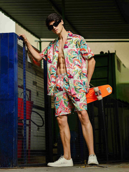 House Of Koala Beige Relaxed Fit Floral Printed Shorts