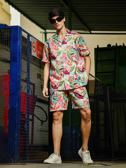 House Of Koala Beige Relaxed Fit Floral Printed Shorts