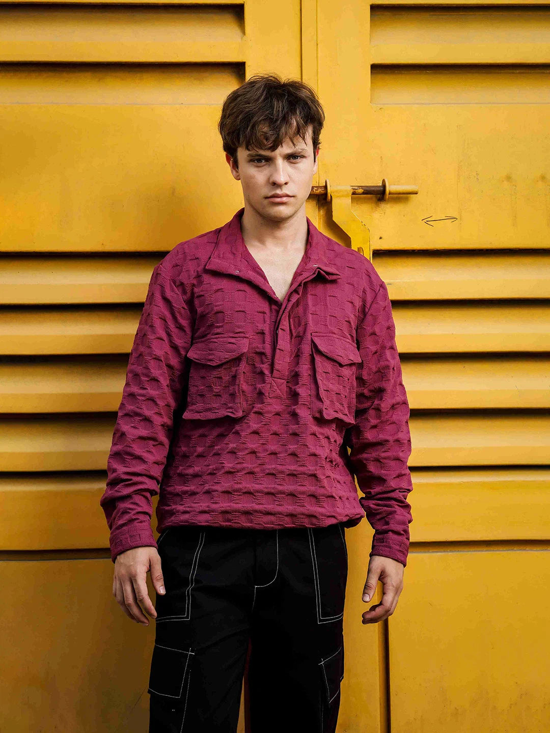 House Of Koala Oversized Wine Textured Shirt Shacket