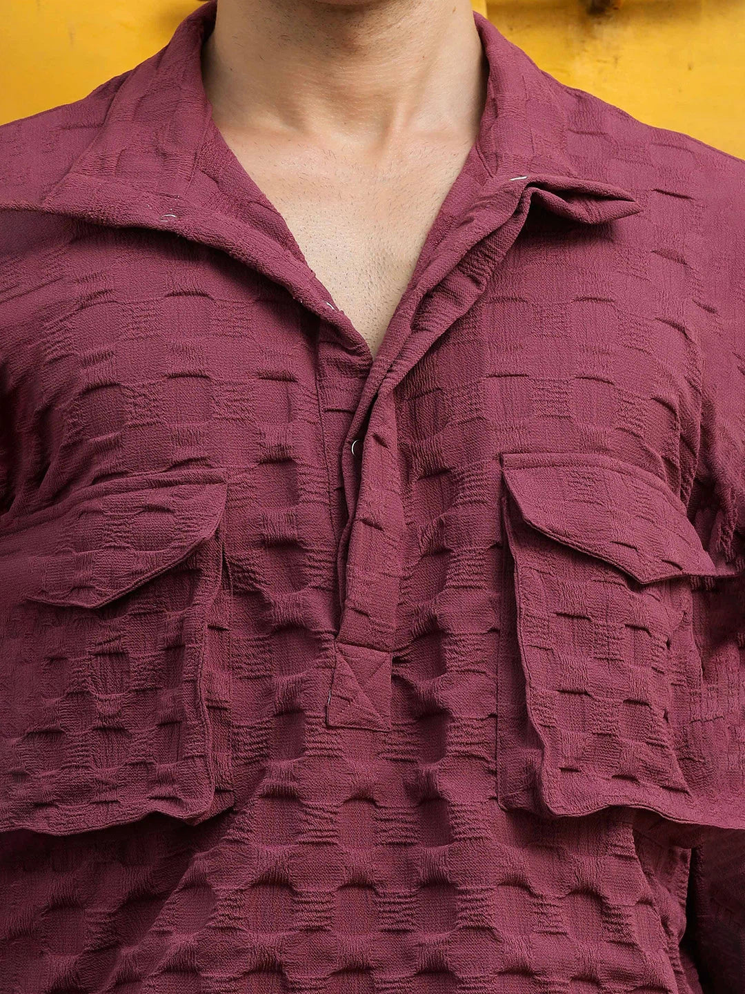 House Of Koala Oversized Wine Textured Shirt Shacket