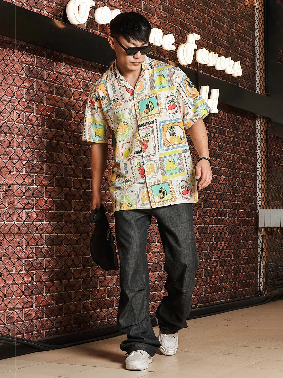 House Of Koala Beige Quirk Tropical Printed Classic Relaxed Fit Resort Shirt