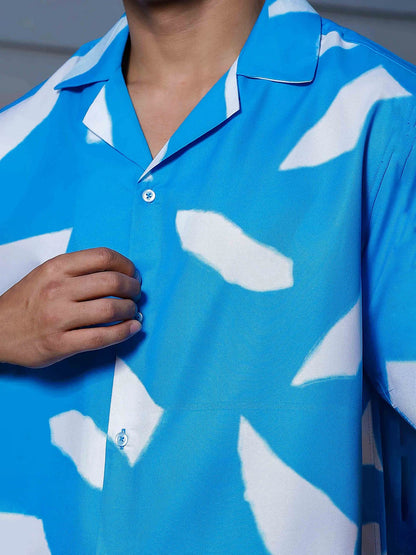House Of Koala Blue Abstract Print Cuban Collar Oversized Resort Shirt