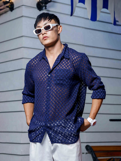 House Of Koala Blue Georgette Semi Sheer Full Sleeve Shirt