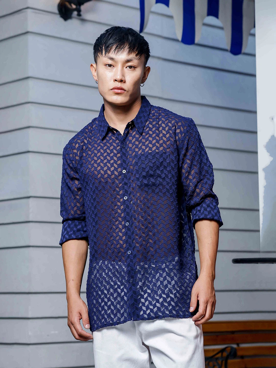 House Of Koala Blue Georgette Semi Sheer Full Sleeve Shirt