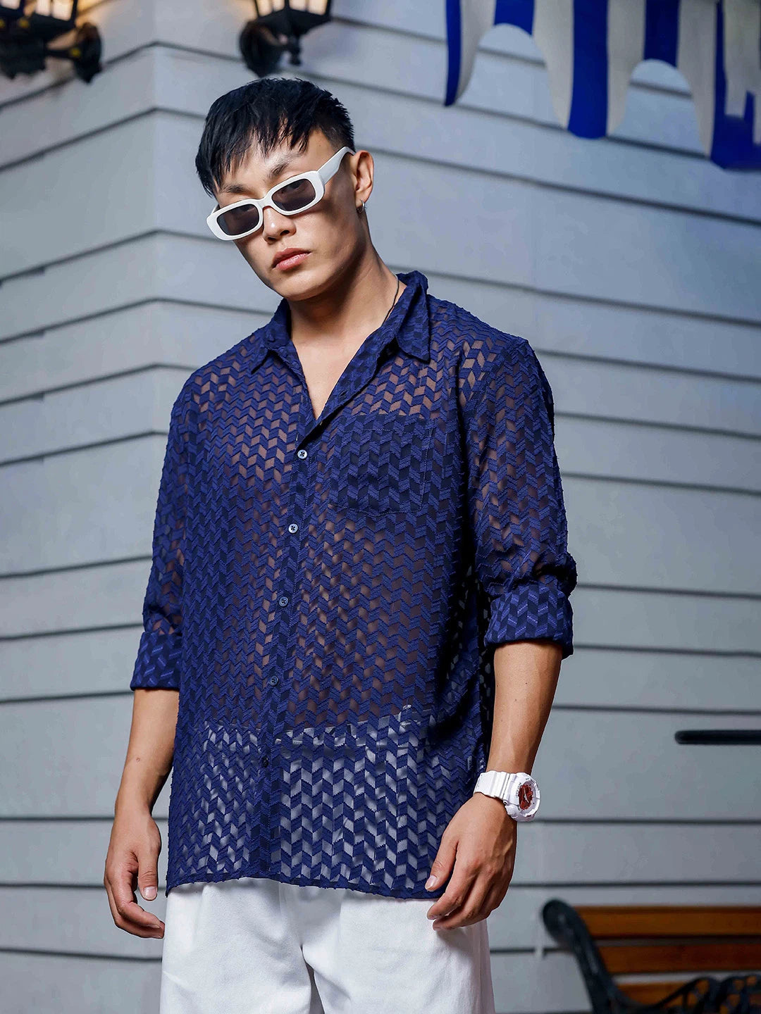 House Of Koala Blue Georgette Semi Sheer Full Sleeve Shirt