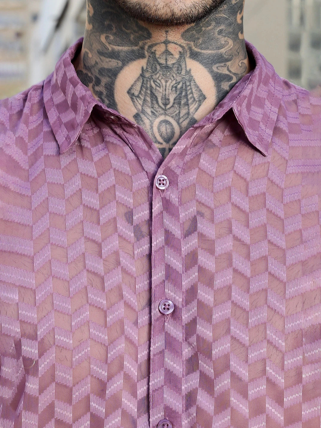 House Of Koala Lavender Classic Semi Sheer Georgette Relaxed Fit Shirt