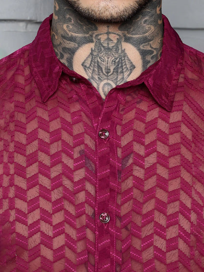 House Of Koala Pink Classic Semi Sheer Georgette Relaxed Fit Shirt