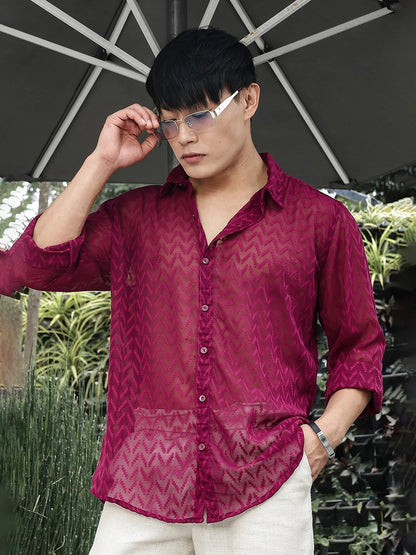 House Of Koala Pink Classic Semi Sheer Georgette Relaxed Fit Shirt 2.0