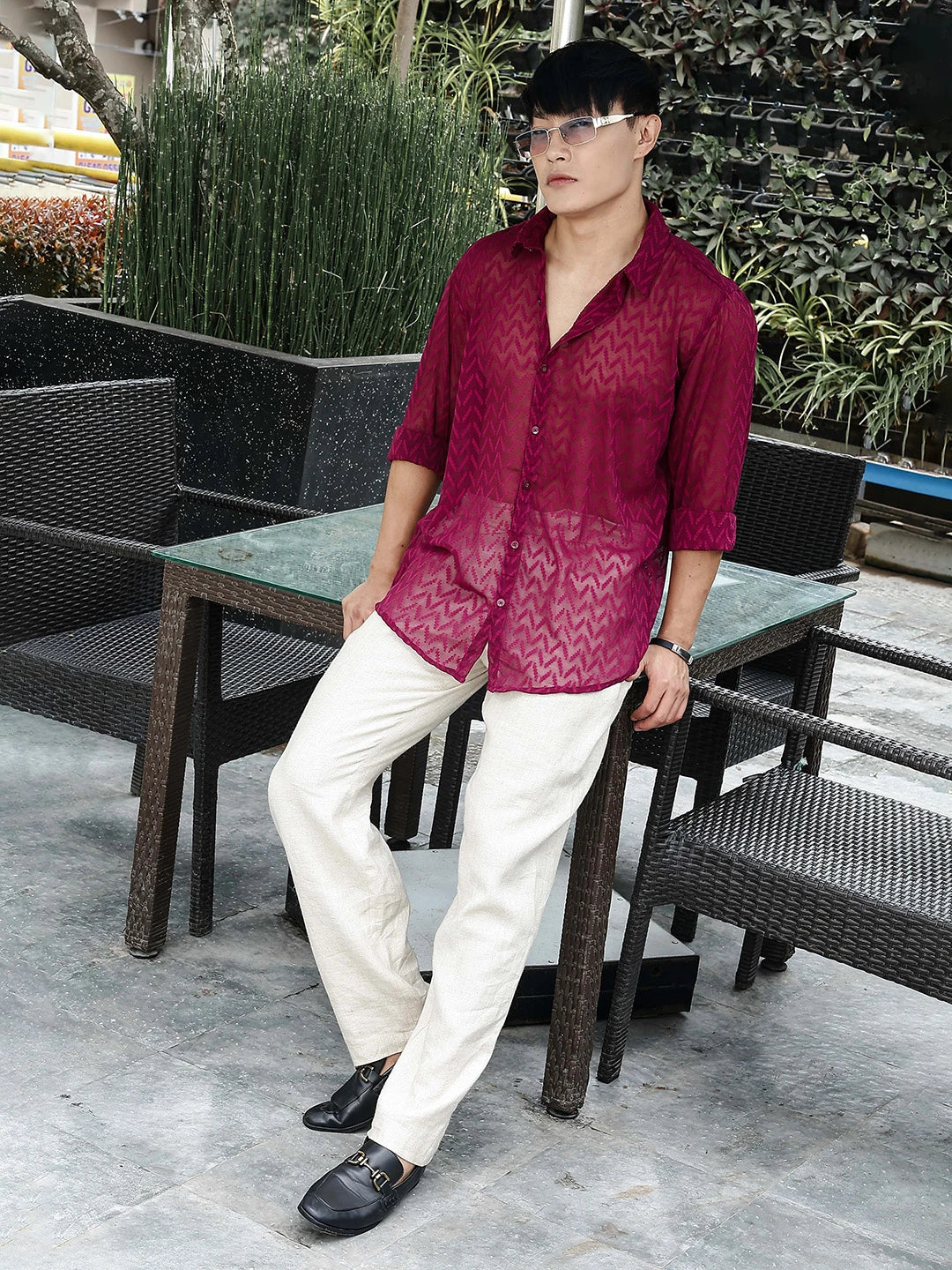House Of Koala Pink Classic Semi Sheer Georgette Relaxed Fit Shirt 2.0