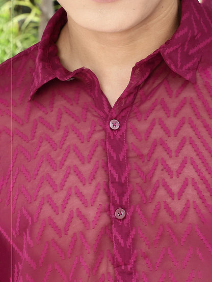 House Of Koala Pink Classic Semi Sheer Georgette Relaxed Fit Shirt 2.0