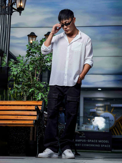 House Of Koala White Classic Semi Sheer Georgette Relaxed Fit Shirt