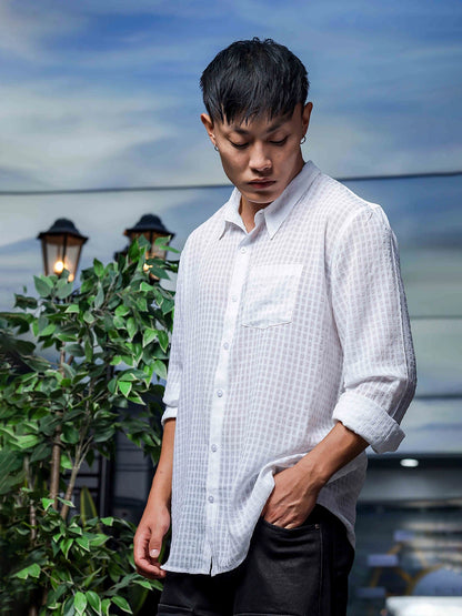 House Of Koala White Classic Semi Sheer Georgette Relaxed Fit Shirt