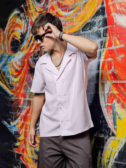 House Of Koala Textured Pink Korean Cuban Collar Resort Shirt